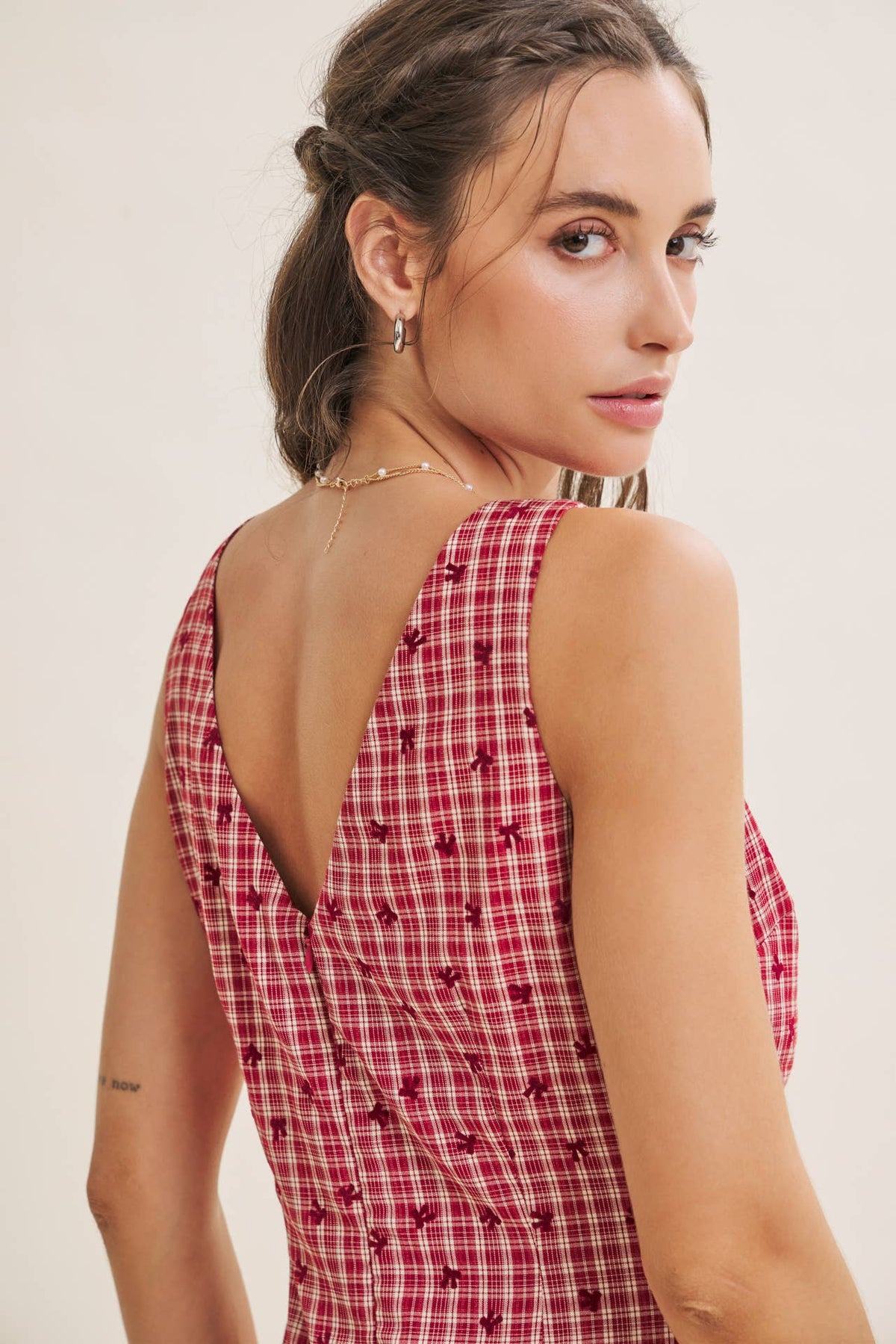 CHARMING FLOCKED PLAID TAILORED DROP WAIST MINI DRESS