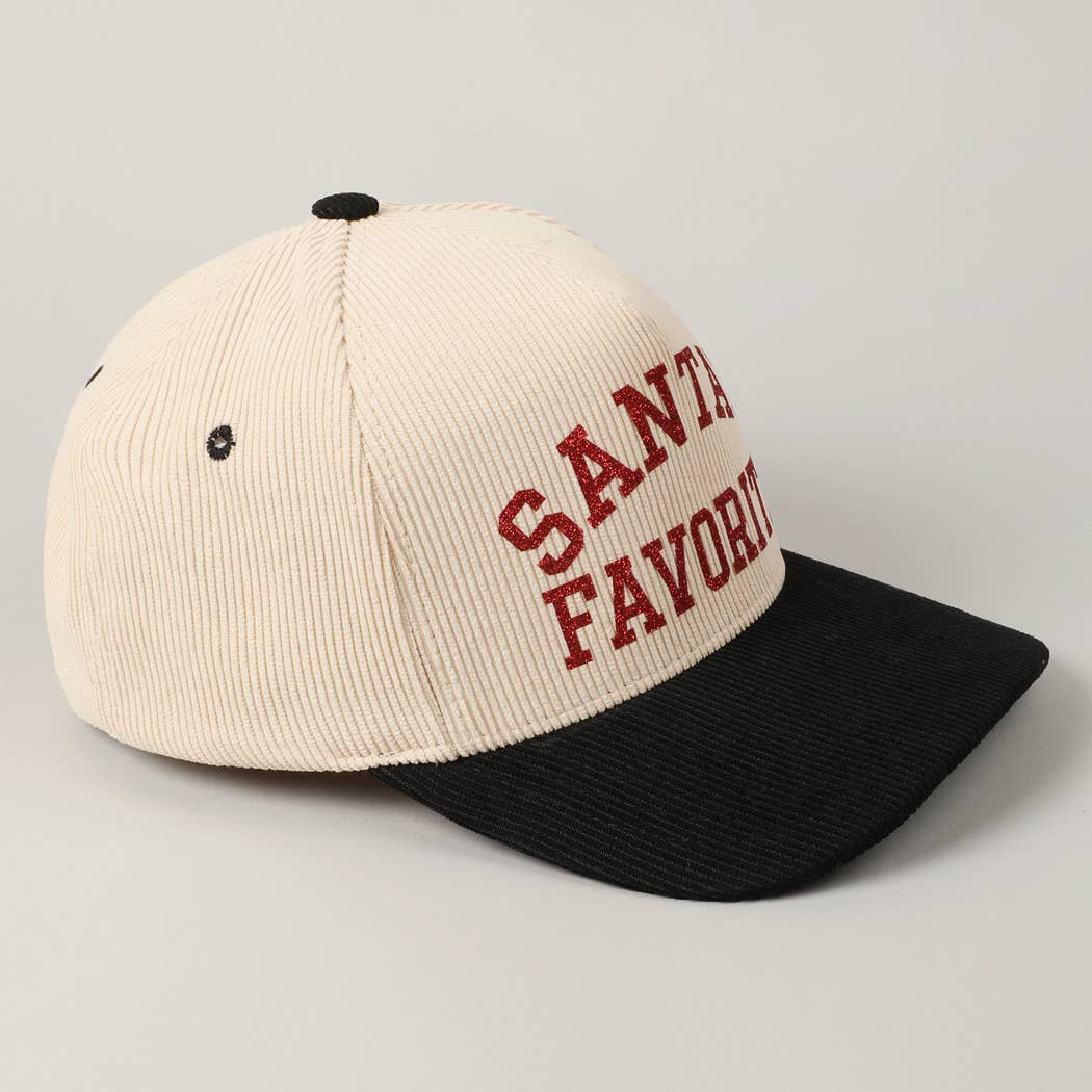Santa's Favorite Glitter Text 5 Panel Corduroy Cap