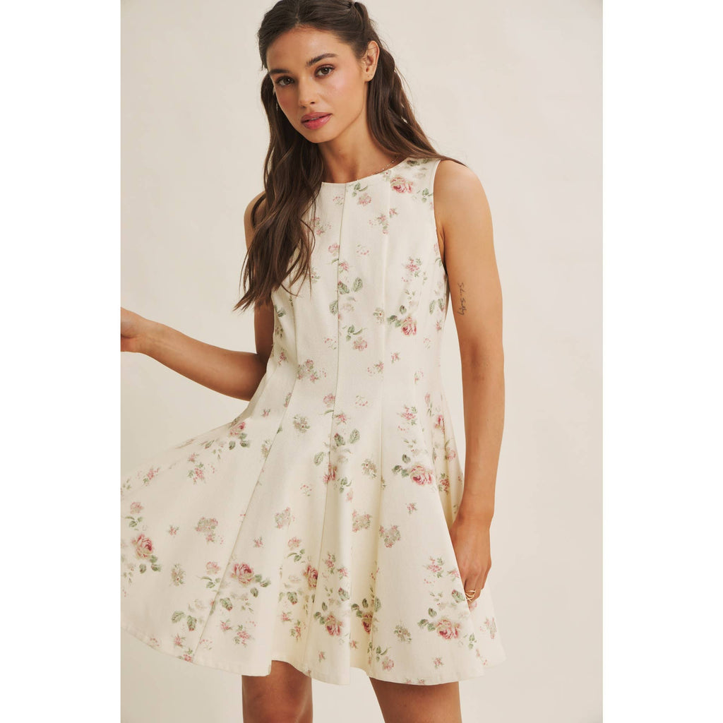 ENGLISH ROSE FIT AND FLARE COTTON MINI WITH METAL ZIPPER