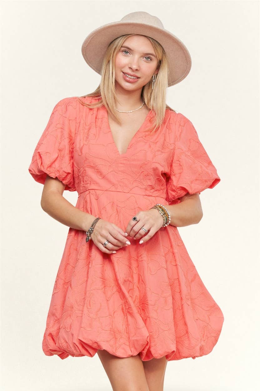 PUFF SLEEVE MINI DRESS- LED3817WN