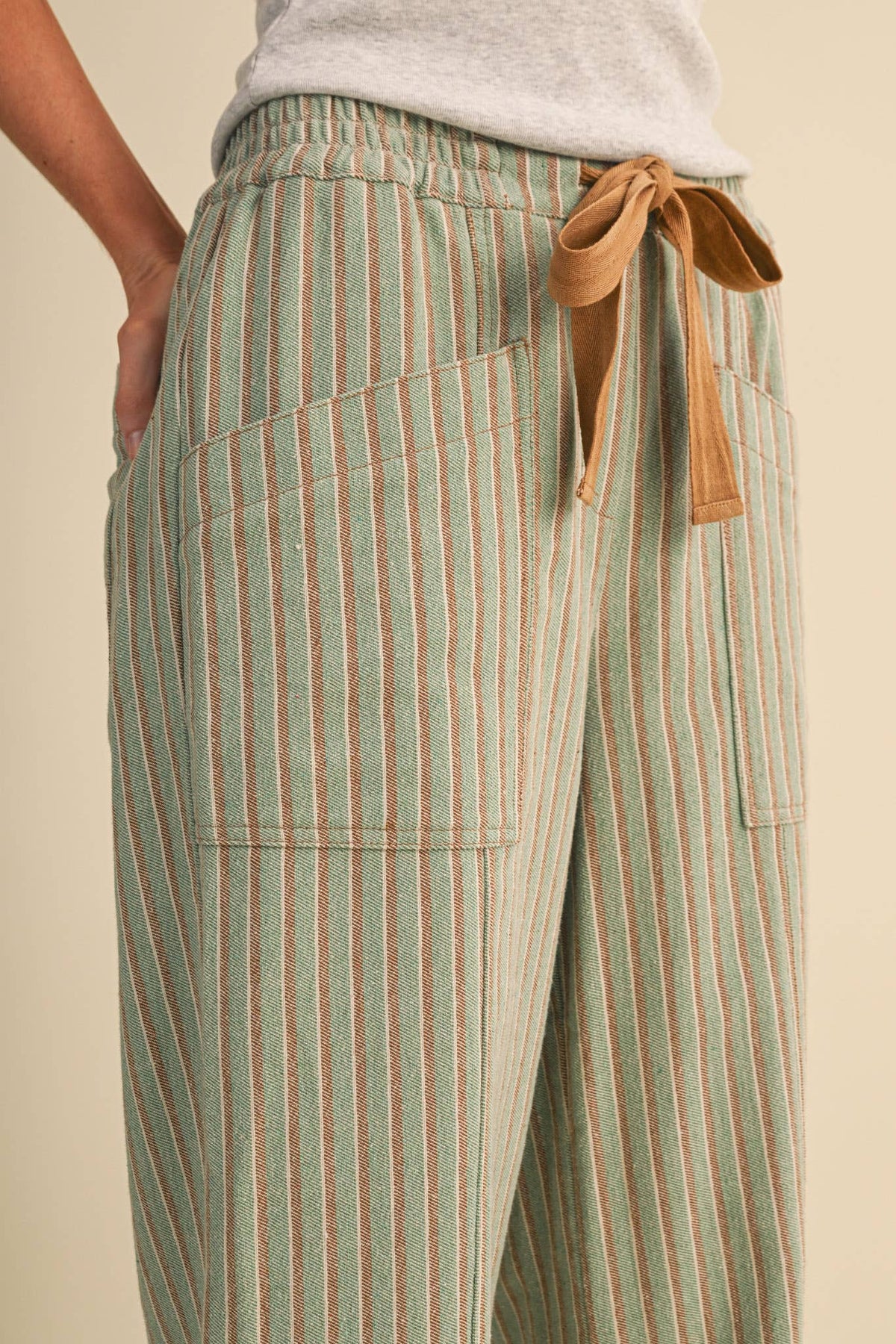 STRIPED WIDE LEG DRAWSTRING PANTS MP5300