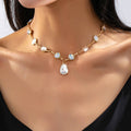 White Opal and Clear Zirconia Drop Necklace | 80N93410