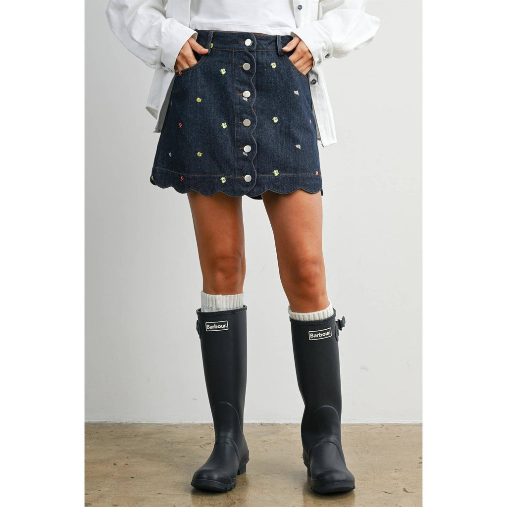 Floral Scalloped Hem Button-Down Skirt - BMS8168