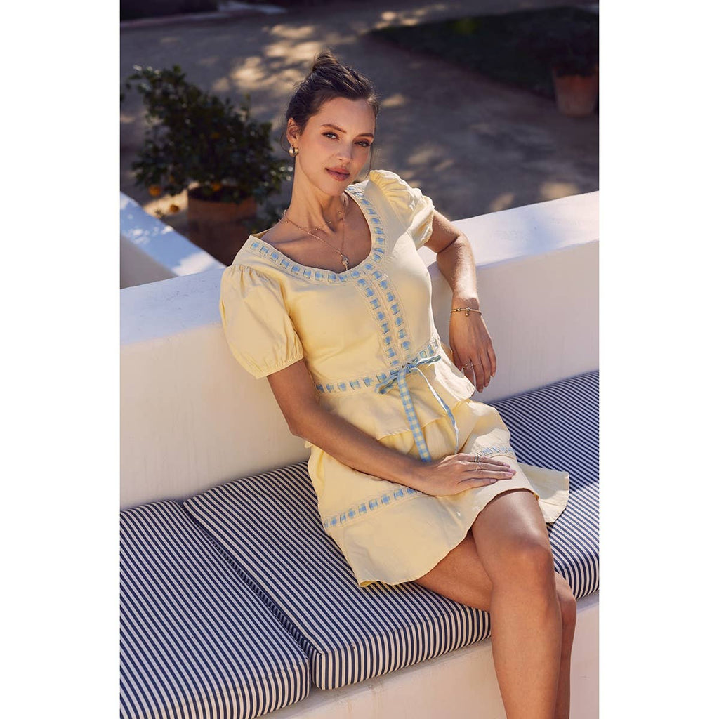 FRESH AND TIMELESS GINGHAM BOW CONTRAST BABYDOLL TOP