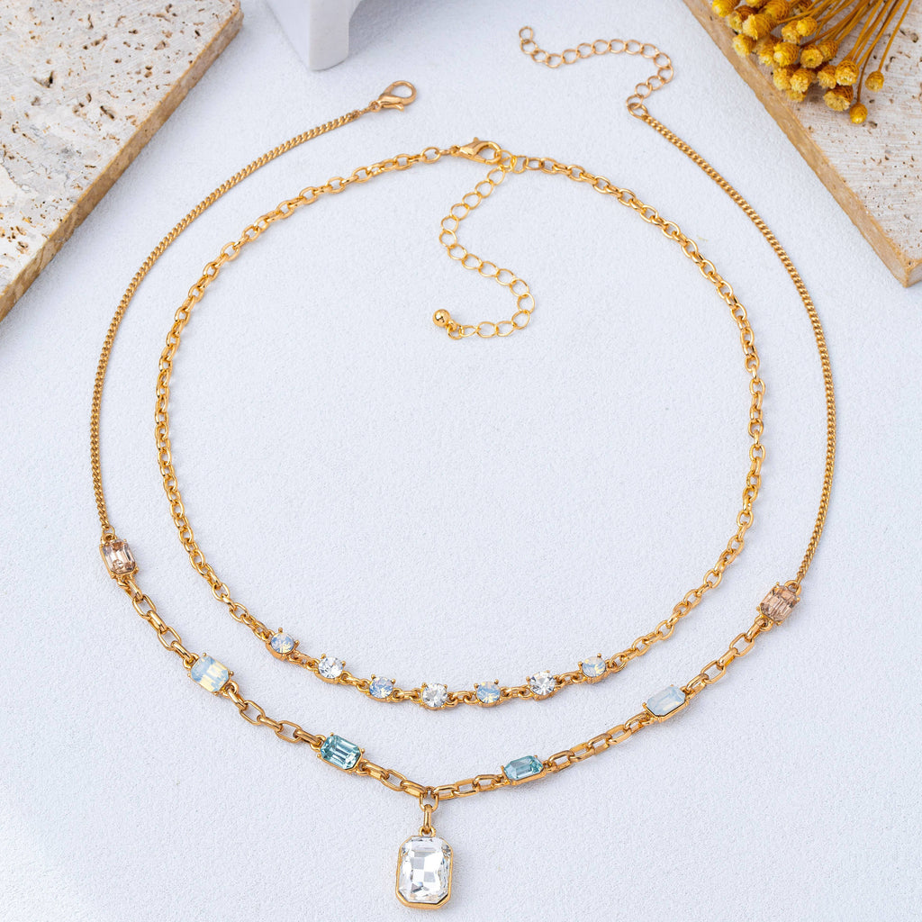 Pastel Layered Crystal Pendant Necklace Set | 80N93430