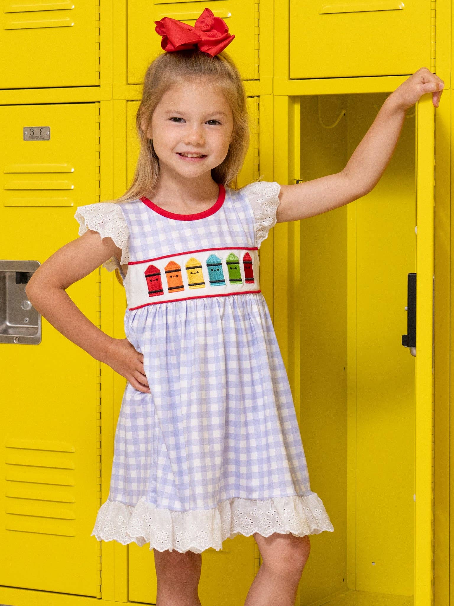 Bright Crayons Embroidered Gingham Dress