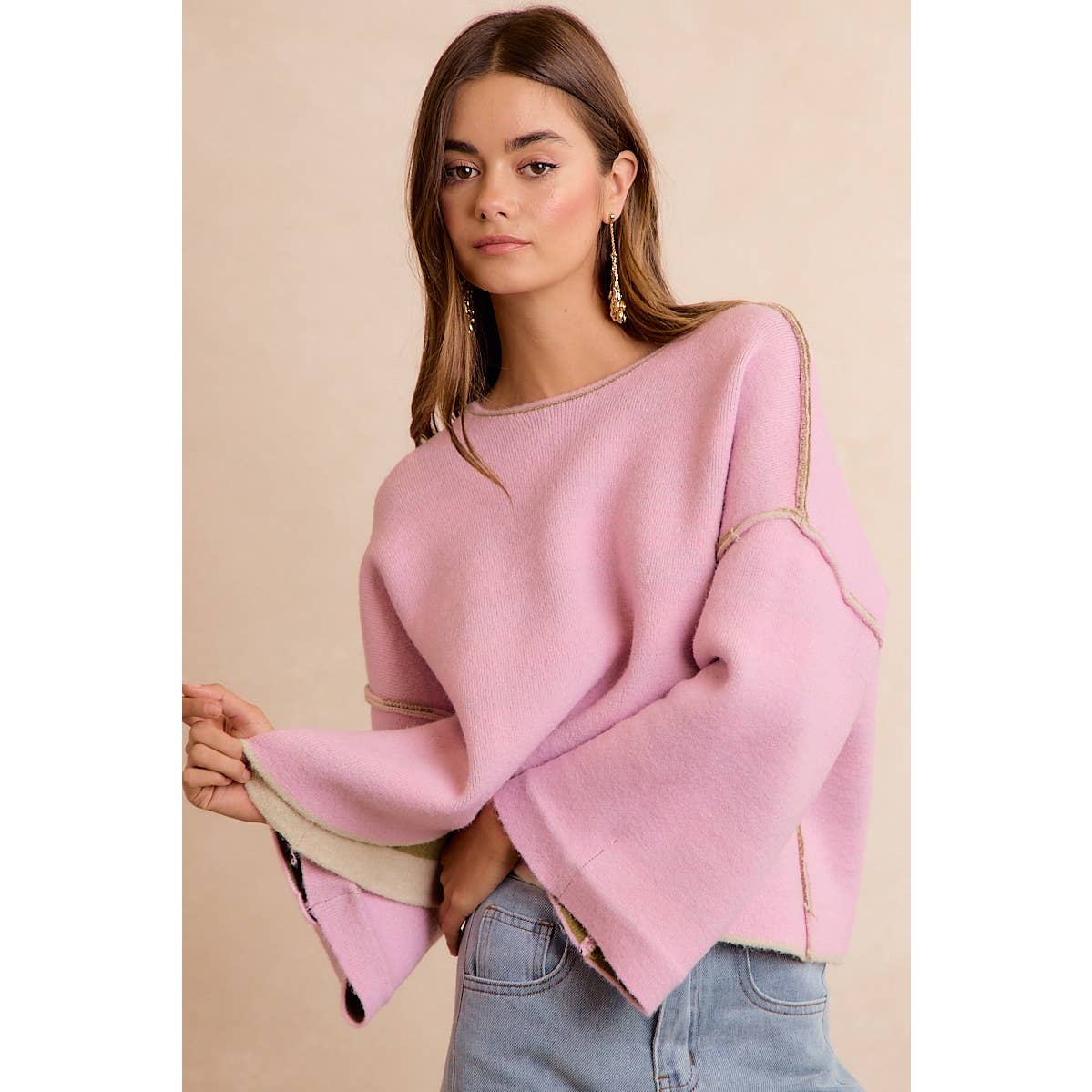 STRIPE CONTRAST BINDING AND REVERSIBLE SWEATER