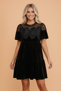 PRETTY BASH Solid Embroidered Mesh Patch Velvet Mini Dress