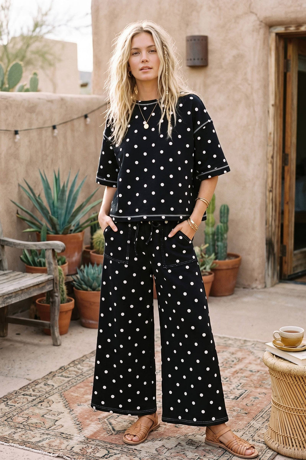 (Original Design) Heavy Scuba Polka Dot Short Sleeve Set