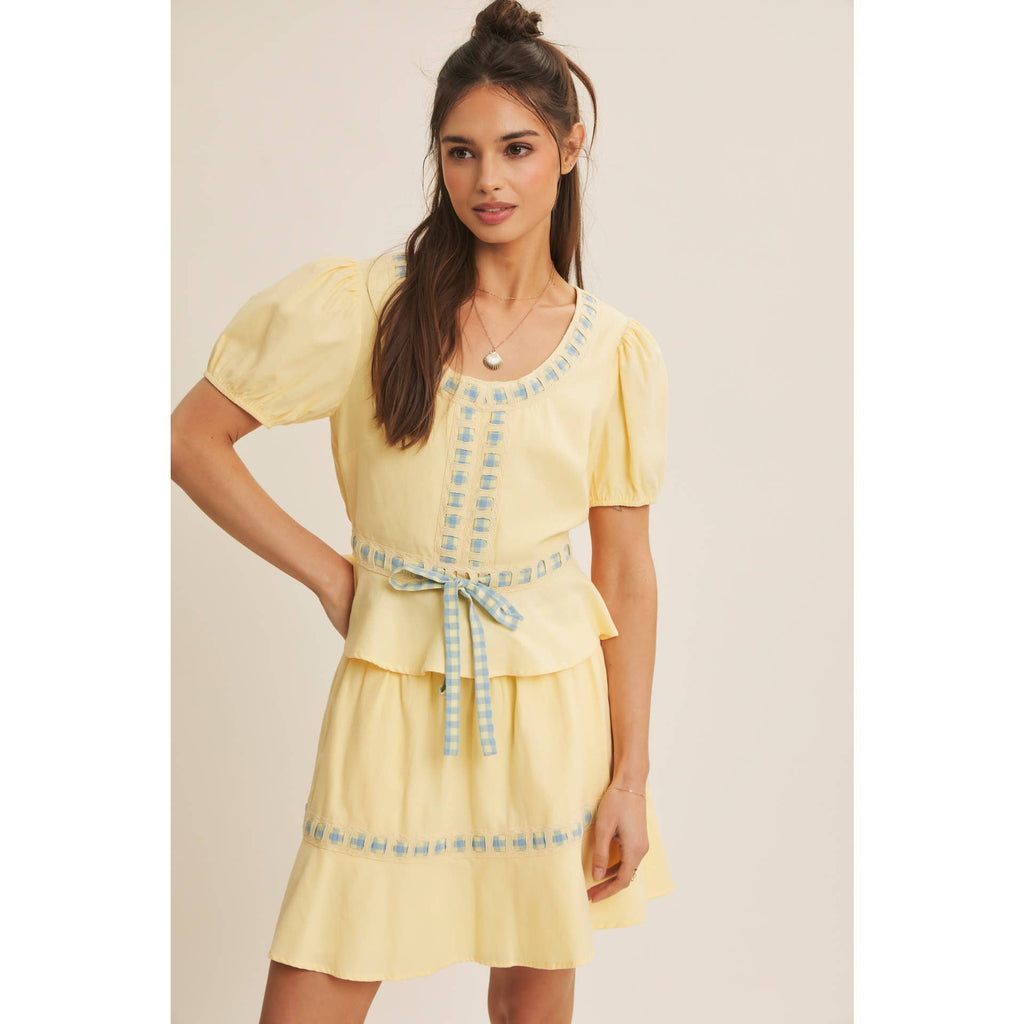 FRESH AND TIMELESS GINGHAM BOW CONTRAST BABYDOLL TOP