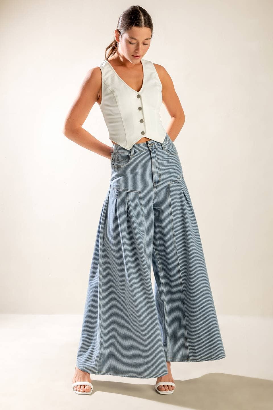 A striped washed denim pant - FP1377-S
