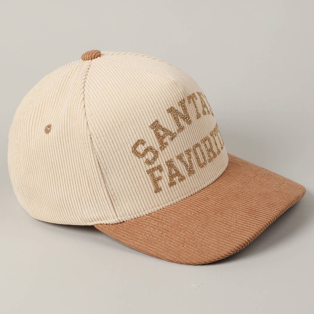 Santa's Favorite Glitter Text 5 Panel Corduroy Cap