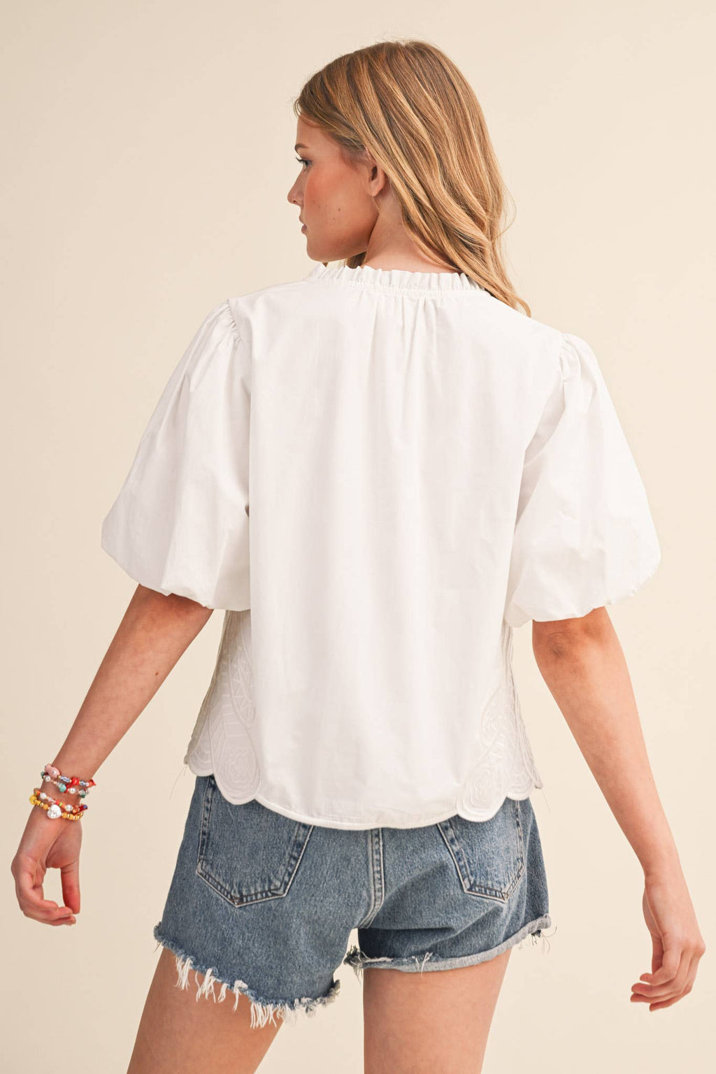 BUBBLE SLEEVE TOP WITH SIDE EMBROIDERY MTP4549