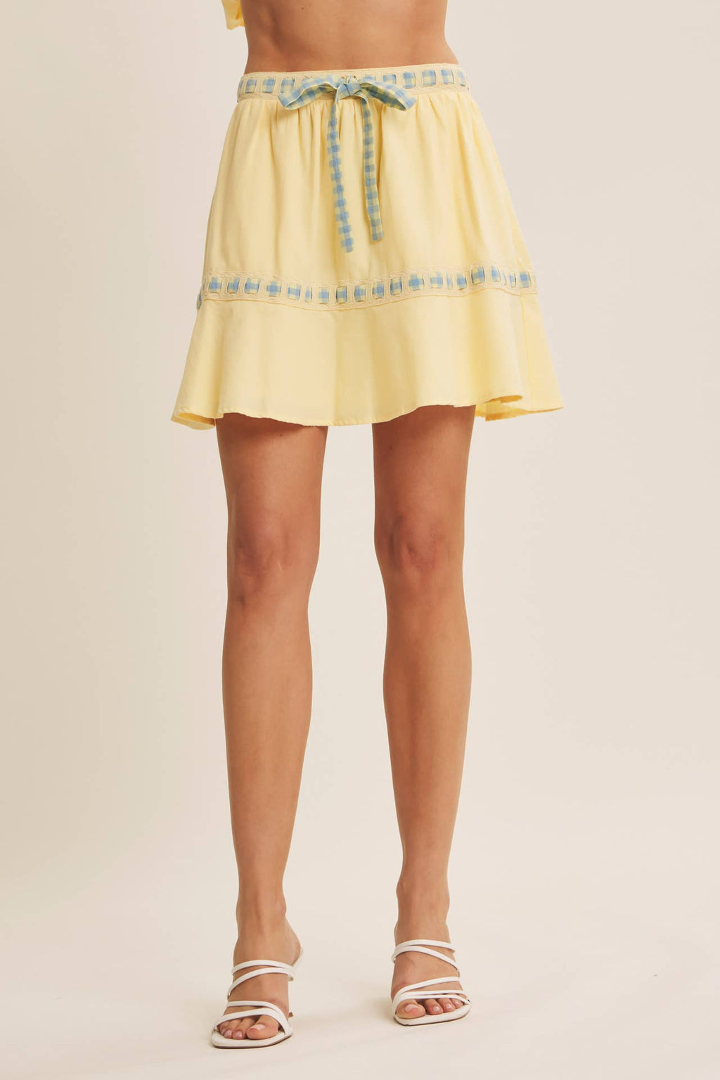 FRESH AND TIMELESS GINGHAM BOW FLARE MINI SKIRT