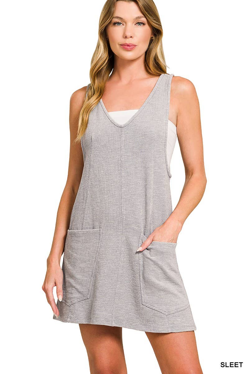 Washed Slub Adjustable Strap Overall Dress
