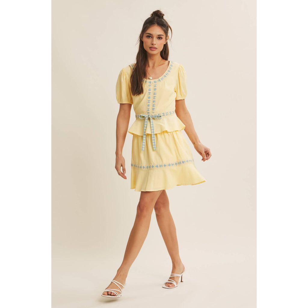 FRESH AND TIMELESS GINGHAM BOW CONTRAST BABYDOLL TOP