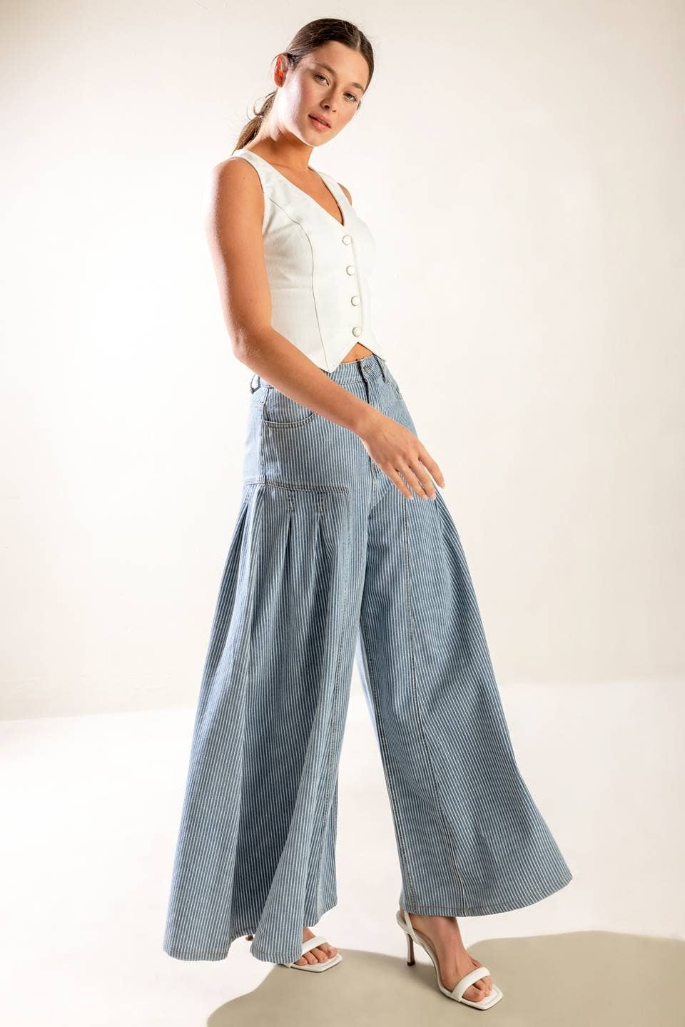 A striped washed denim pant - FP1377-S