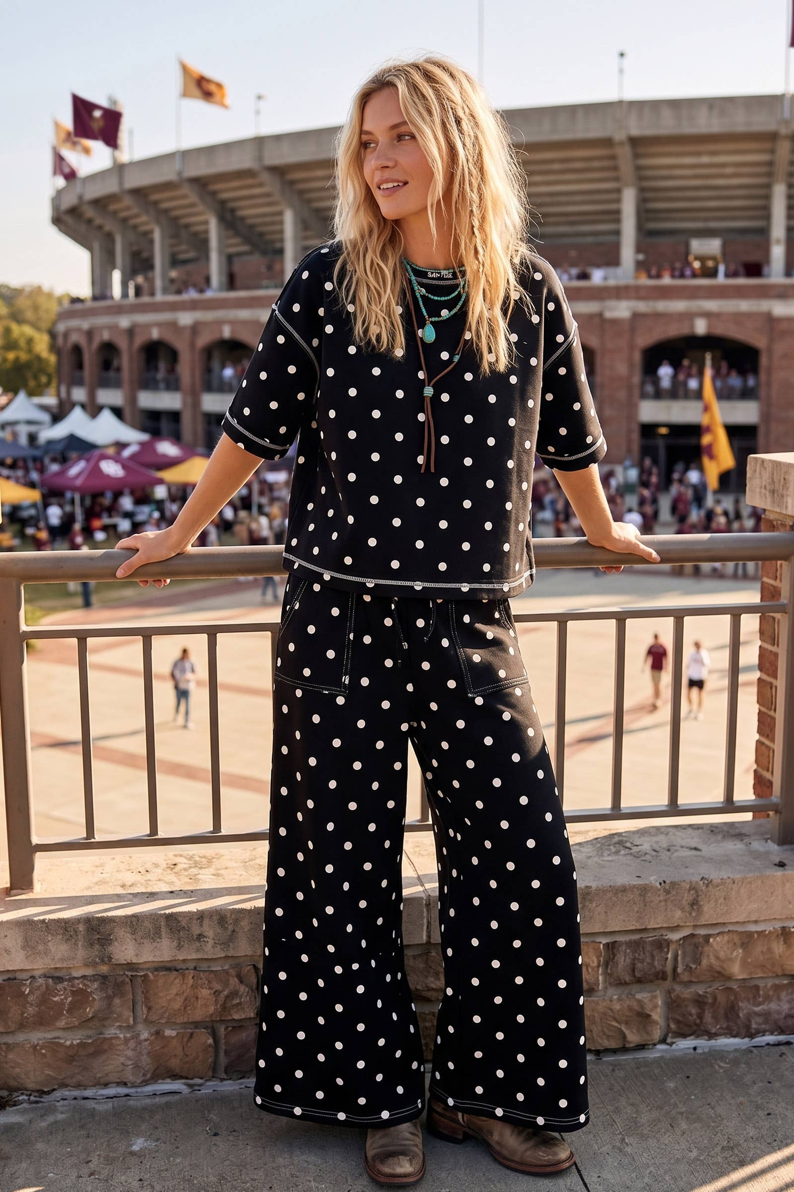 (Original Design) Heavy Scuba Polka Dot Short Sleeve Set