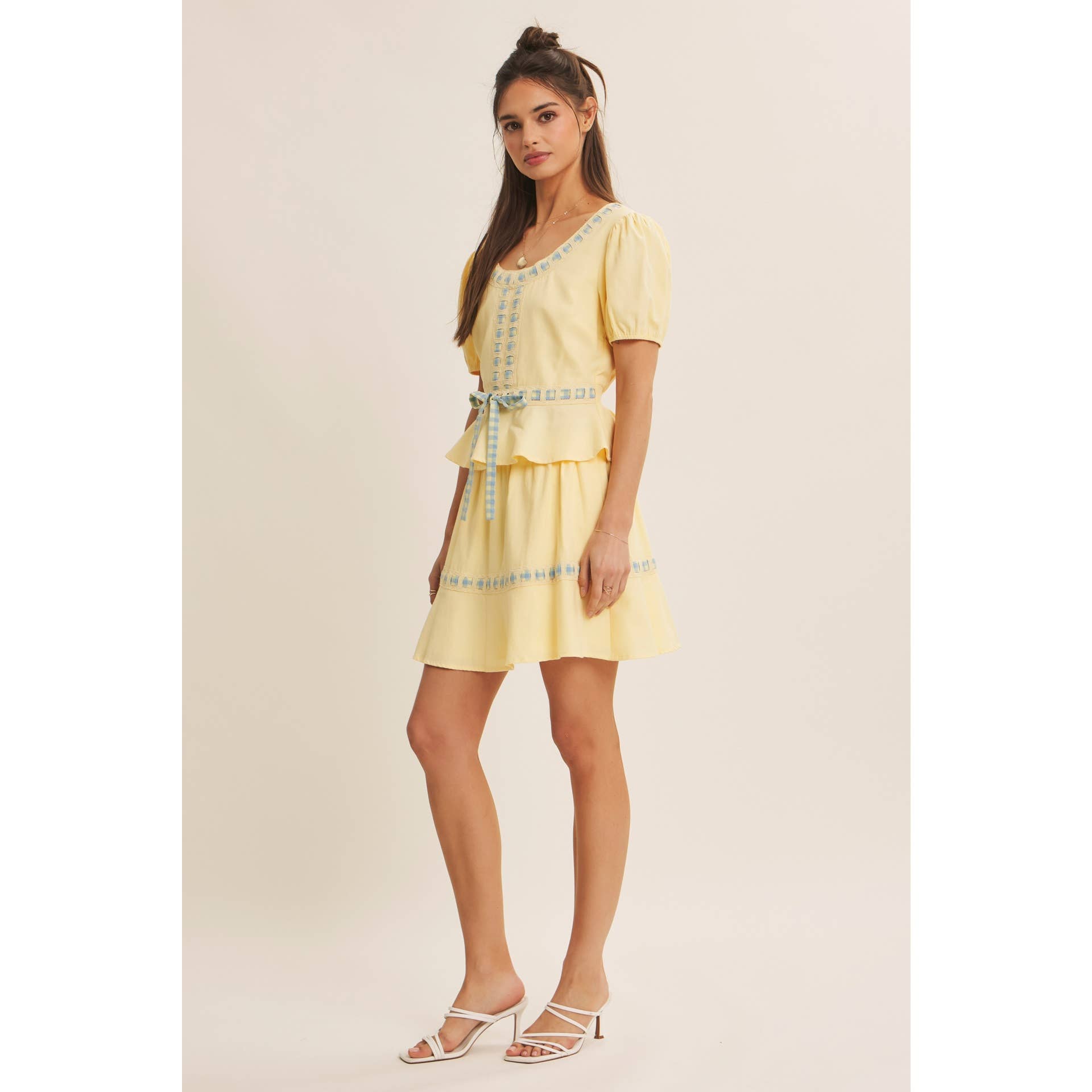 FRESH AND TIMELESS GINGHAM BOW FLARE MINI SKIRT