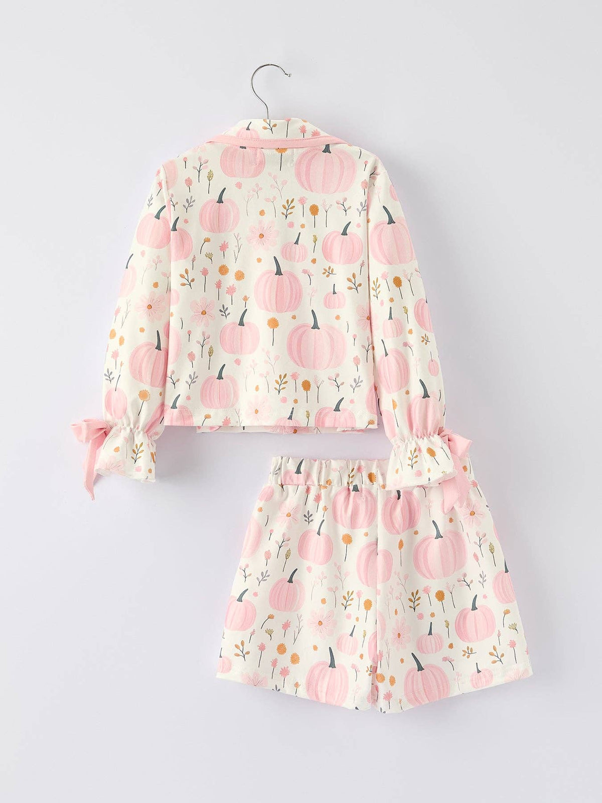 Thanksgiving Pink Pumpkin Floral Print Pajama Set