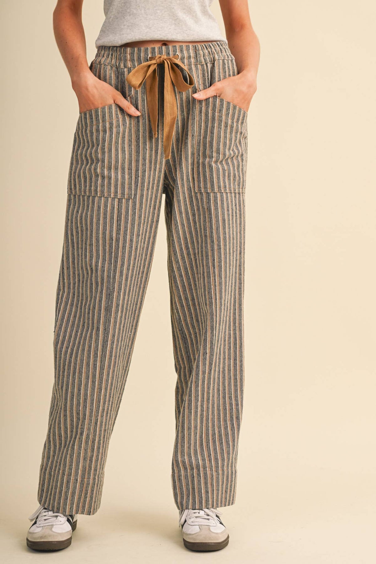 STRIPED WIDE LEG DRAWSTRING PANTS MP5300