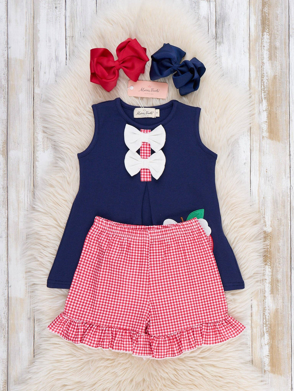 Schoolyard Apple Plaid Embroidered Ruffle Outfit