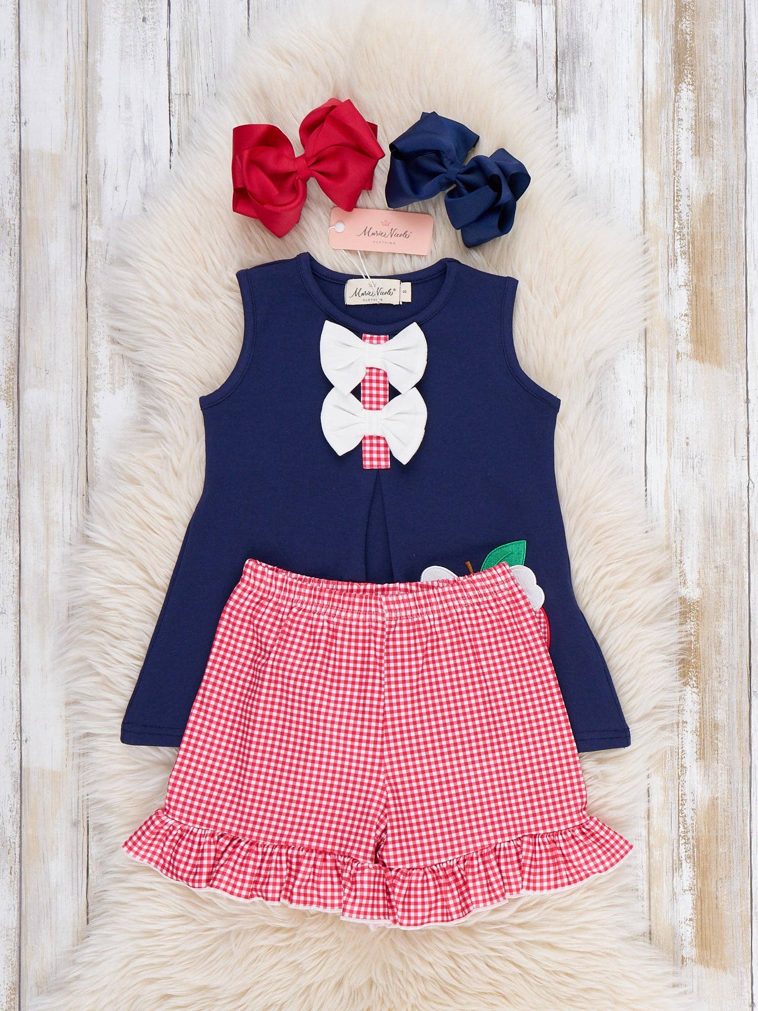 Schoolyard Apple Plaid Embroidered Ruffle Outfit