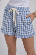 GINGHAM CHECK ELASTIC WAIST SHORTS WITH LACE DRASTRING