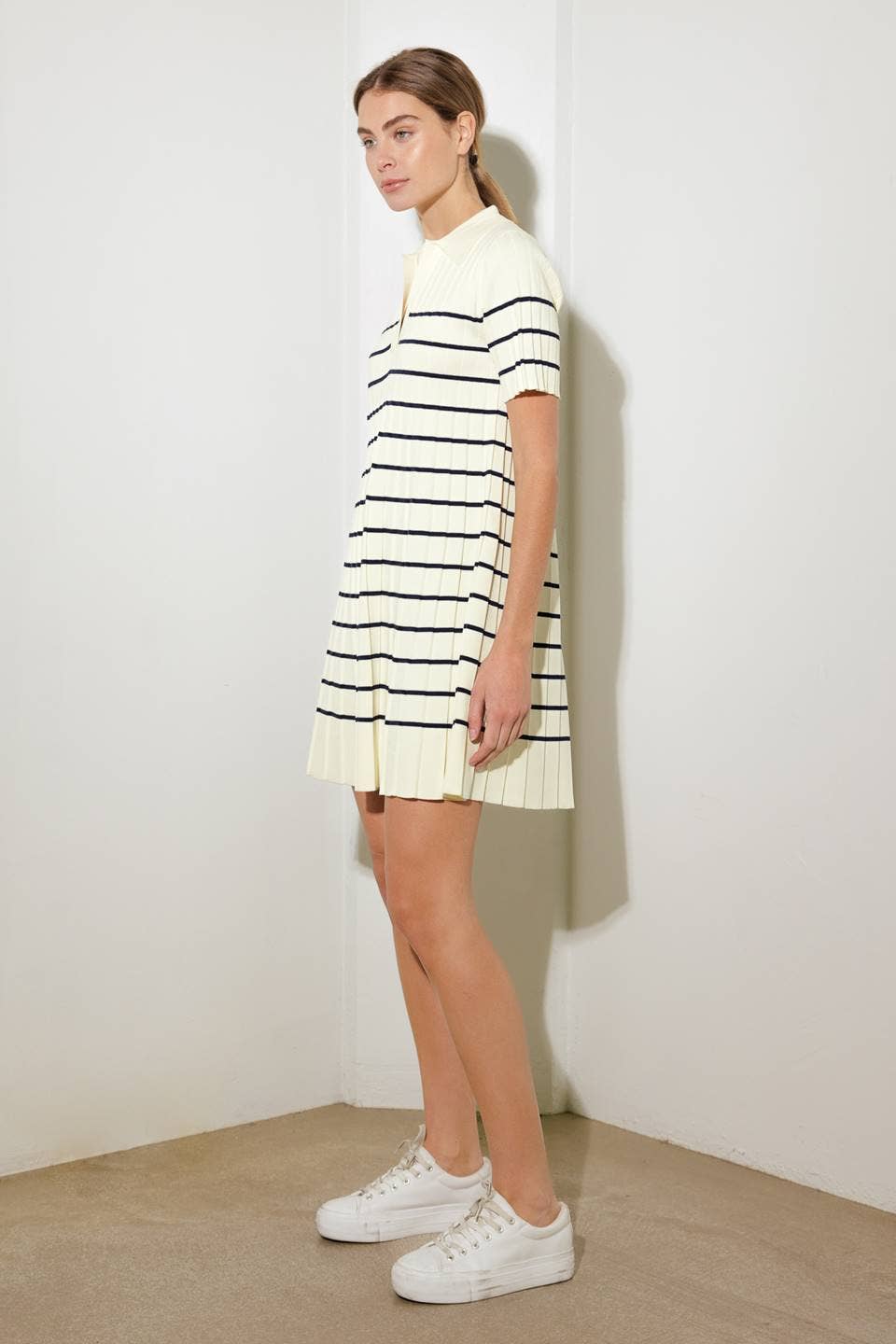 A striped sweater knit mini dress - FSW1208 - OFF WHITE
