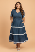 PRETTY BASH Plus Size Swiss Dot Flared Midi Dress