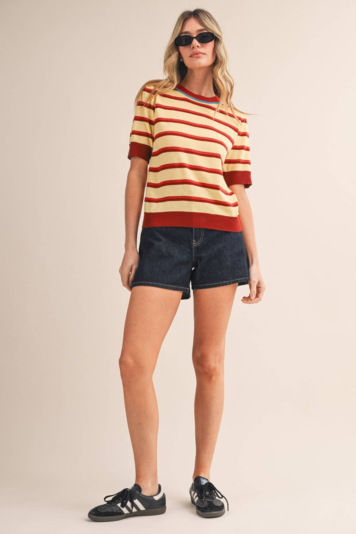 STRIPED SHORT SLEEVE SWEATER MSW11335