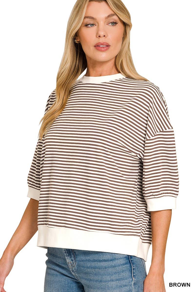 Striped Contrast Trim Banded Bottom Top