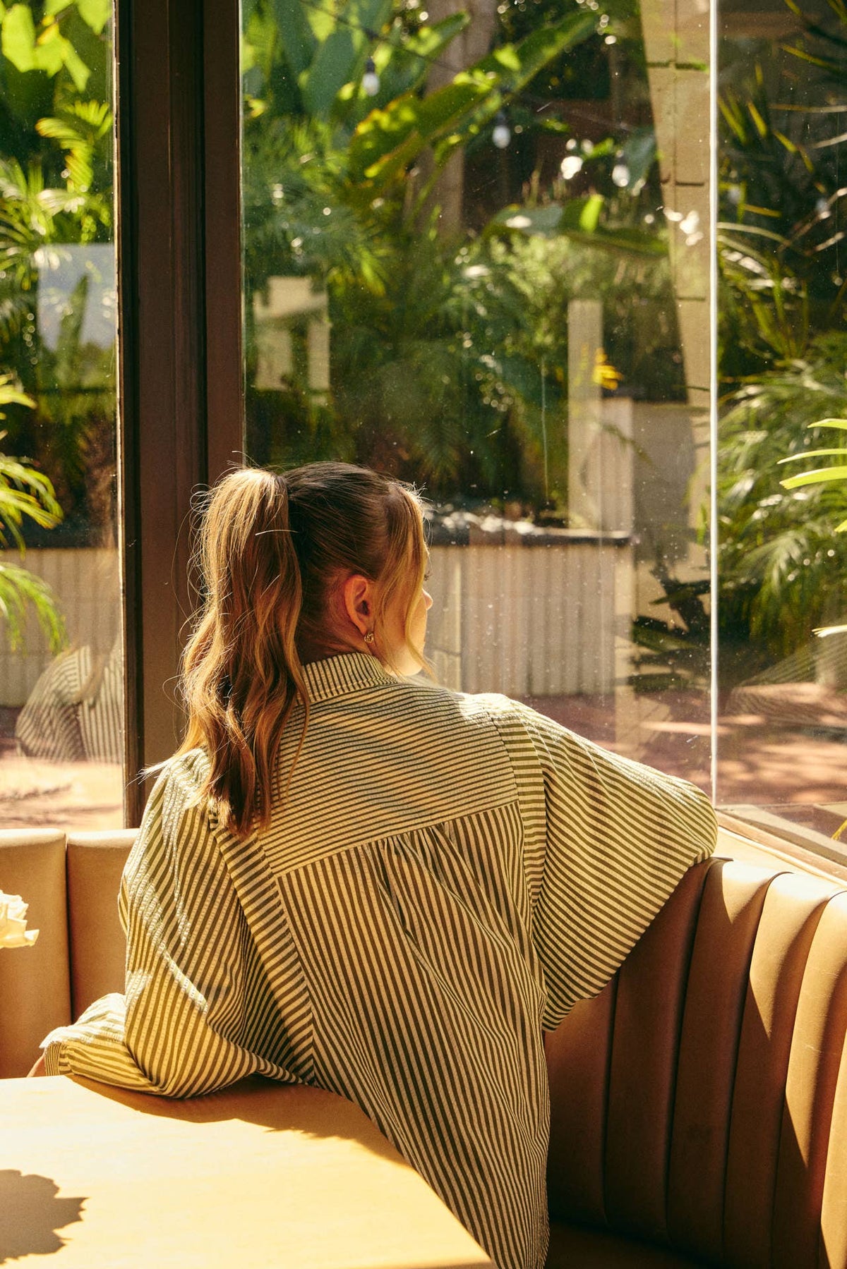 FRENCH CAFE MIXED STRIPE BATWING BUTTON-DOWN SHIRT
