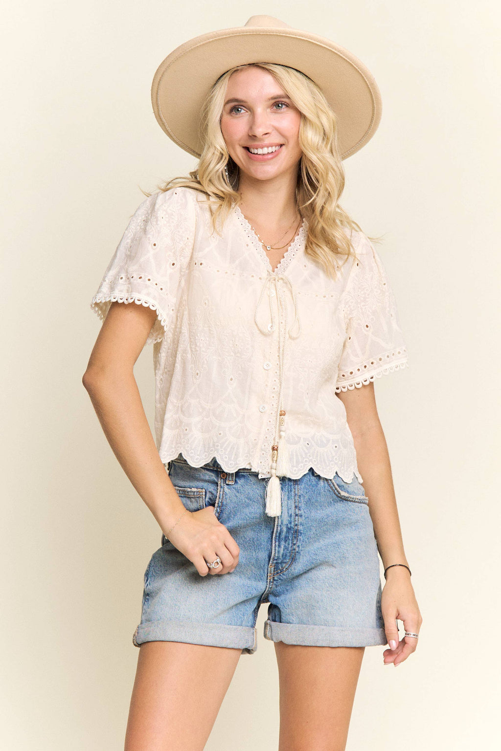 V-NECK EMBROIDERED BOHO BLOUSE- LET4209