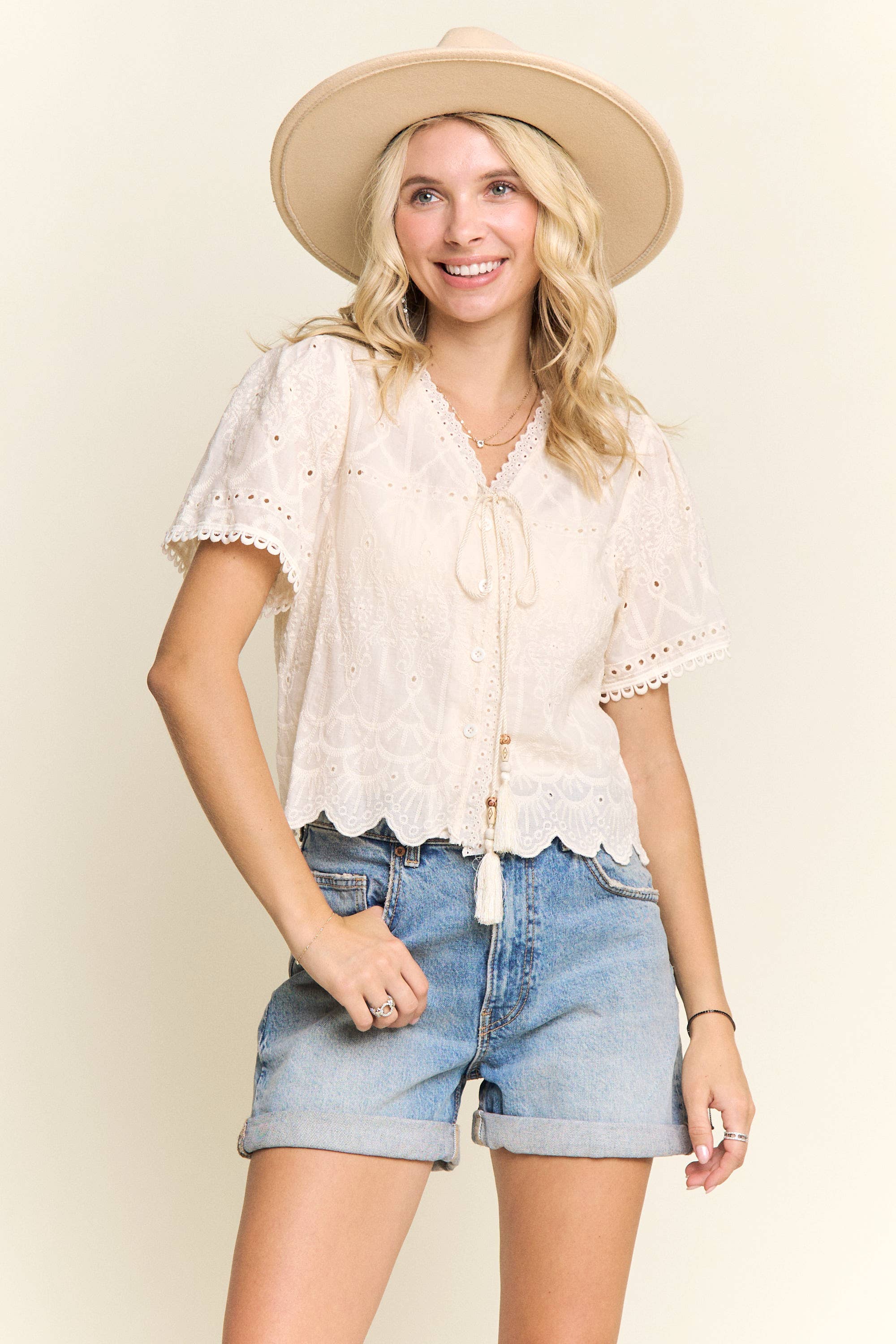V-NECK EMBROIDERED BOHO BLOUSE- LET4209