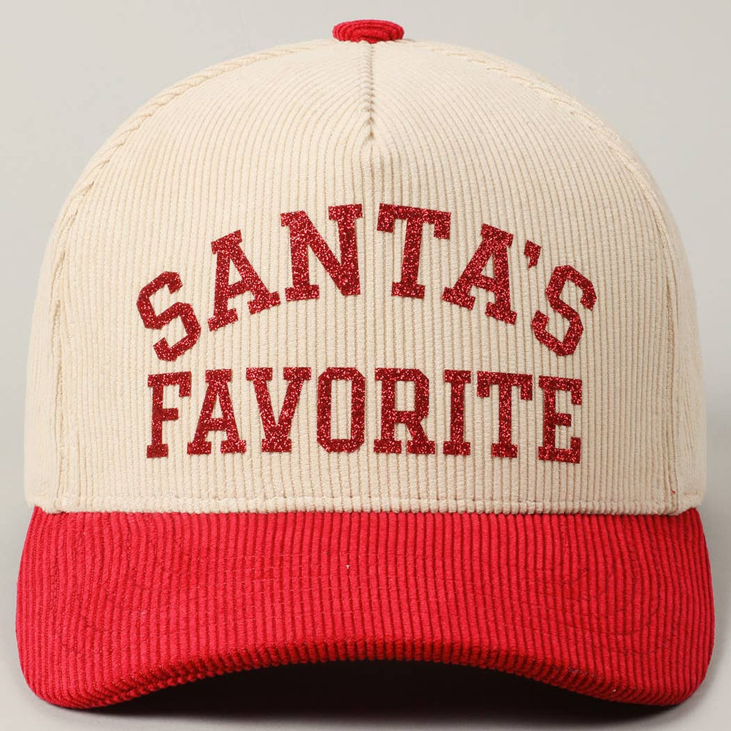 Santa's Favorite Glitter Text 5 Panel Corduroy Cap