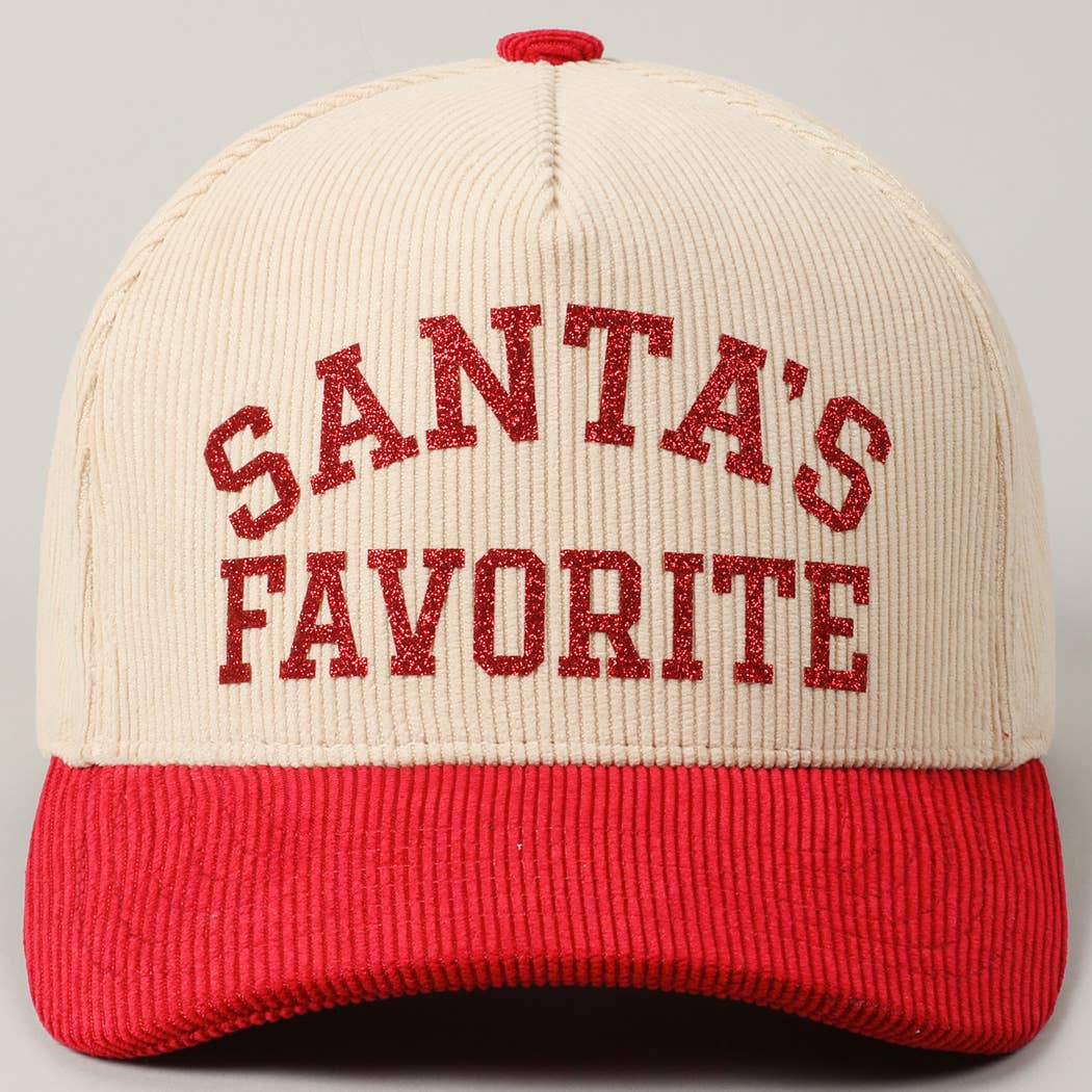 Santa's Favorite Glitter Text 5 Panel Corduroy Cap