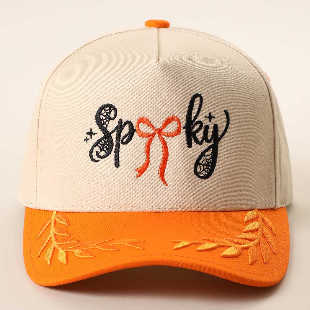 SPOOKY Bow Embroidered Two-Tone Leaf Brim Trucker Hat