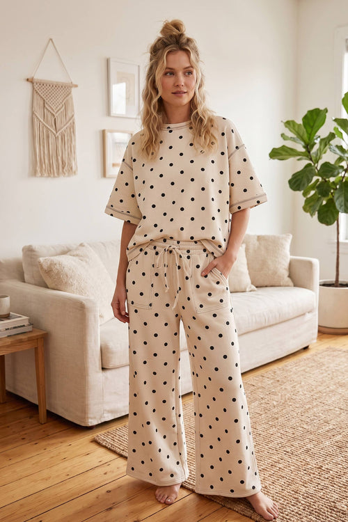 (Original Design) Heavy Scuba Polka Dot Short Sleeve Set