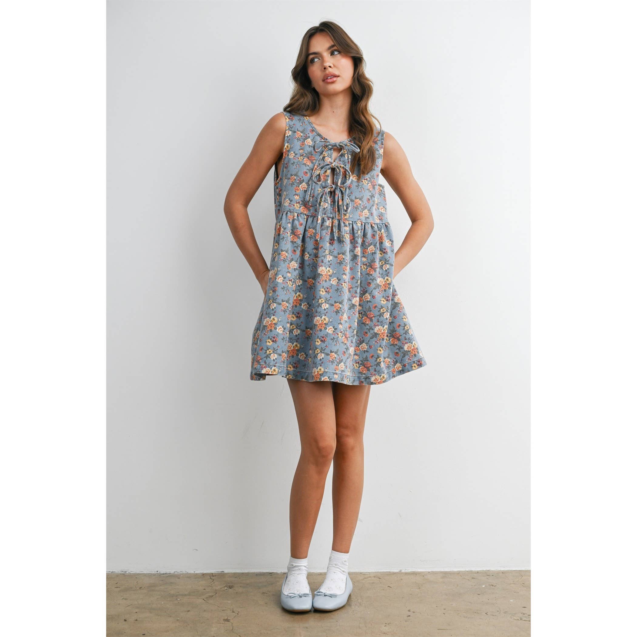 Floral Tie-Front Babydoll Dress - BMD8380