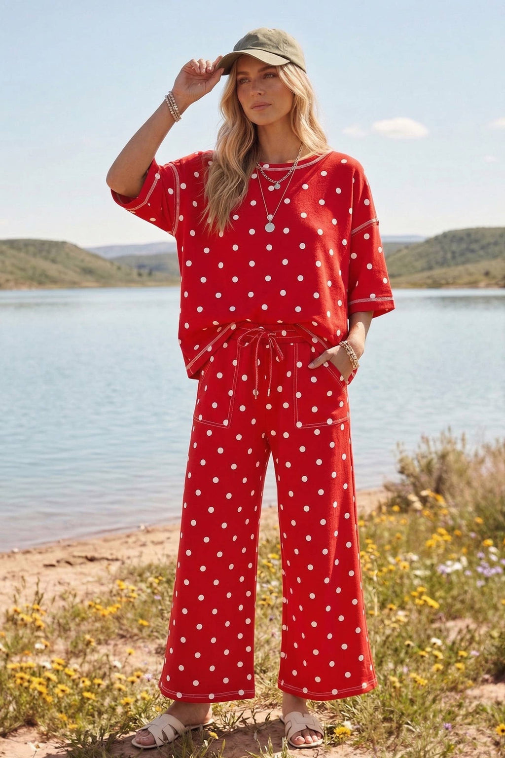 (Original Design) Heavy Scuba Polka Dot Short Sleeve Set