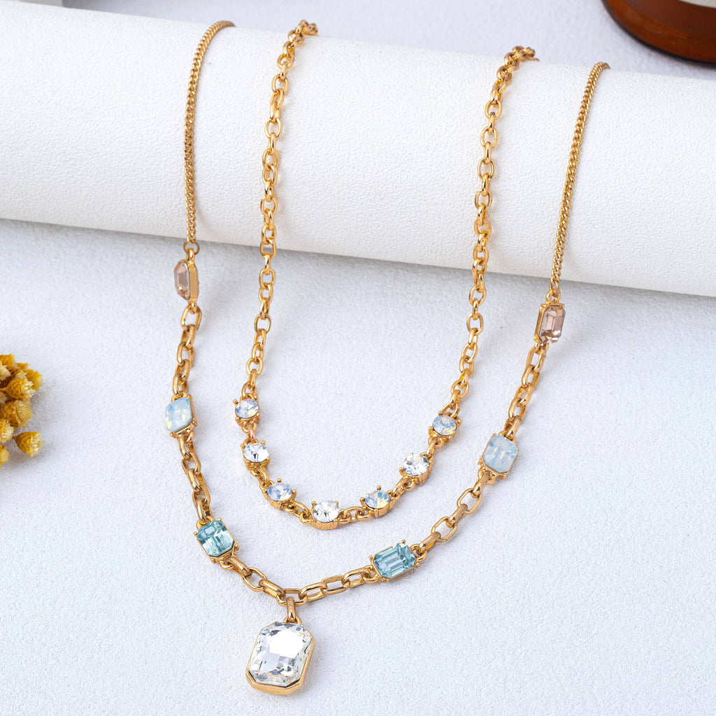 Pastel Layered Crystal Pendant Necklace Set | 80N93430