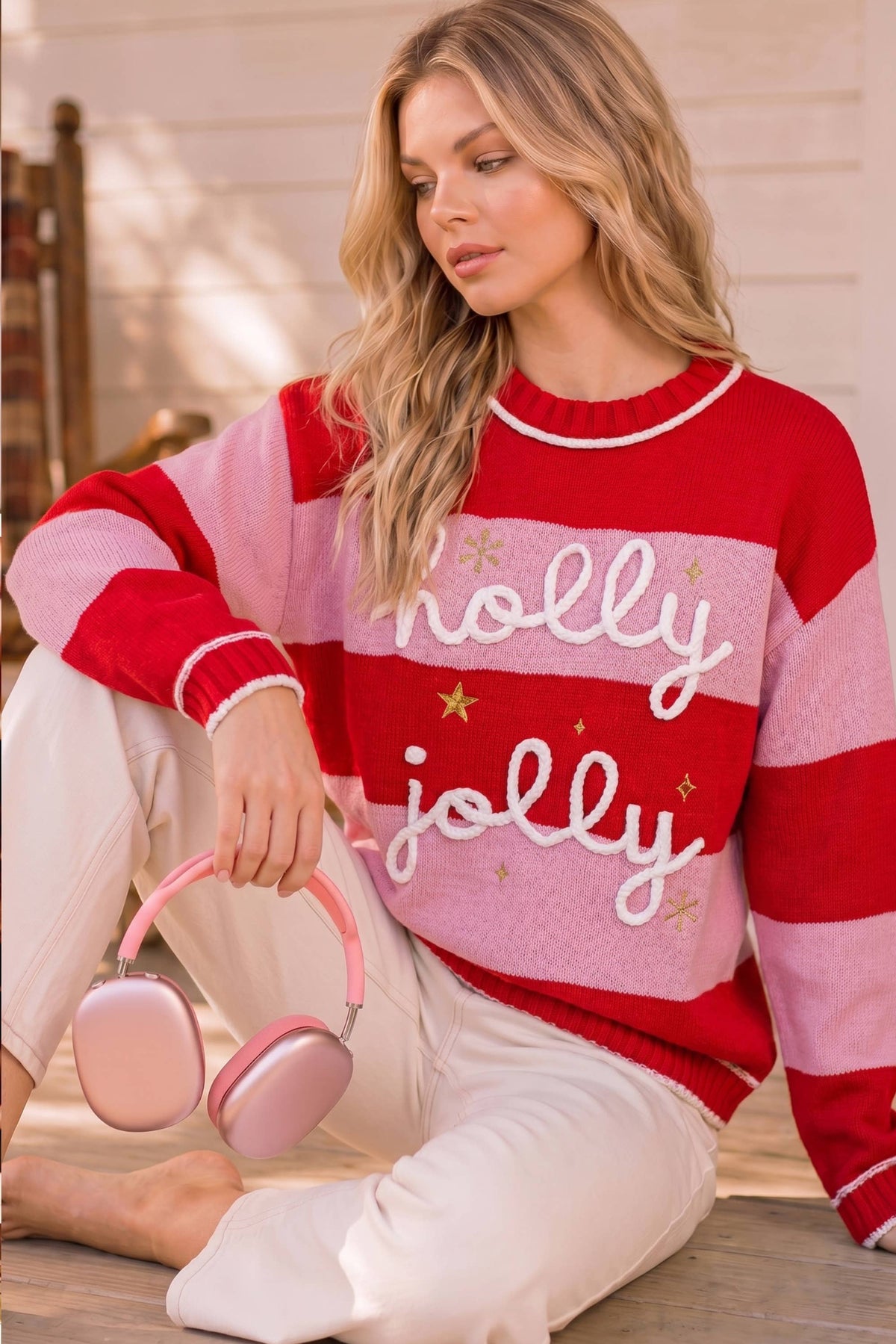 Holly Jolly Striped Holiday Knit Sweater
