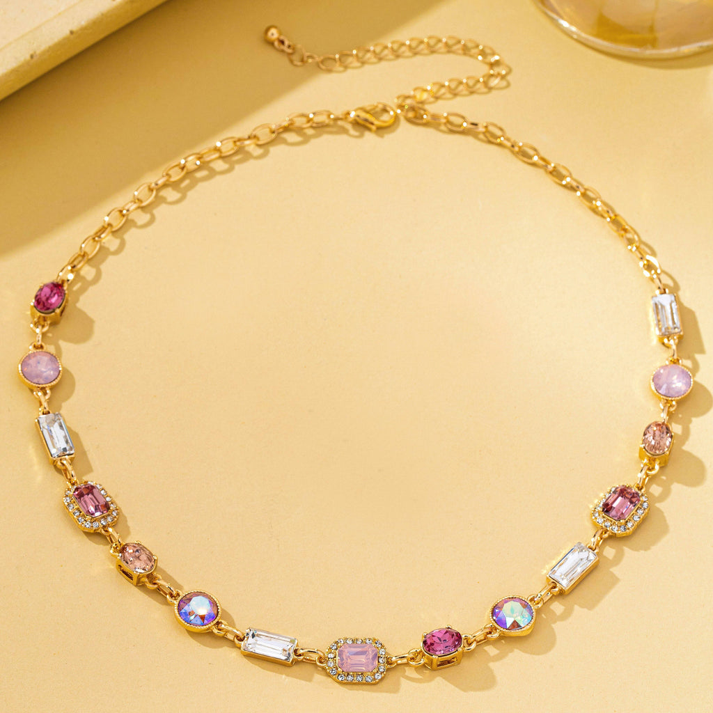 Mixed-Shape Pink & Clear Crystal Station Necklace | 80N93267