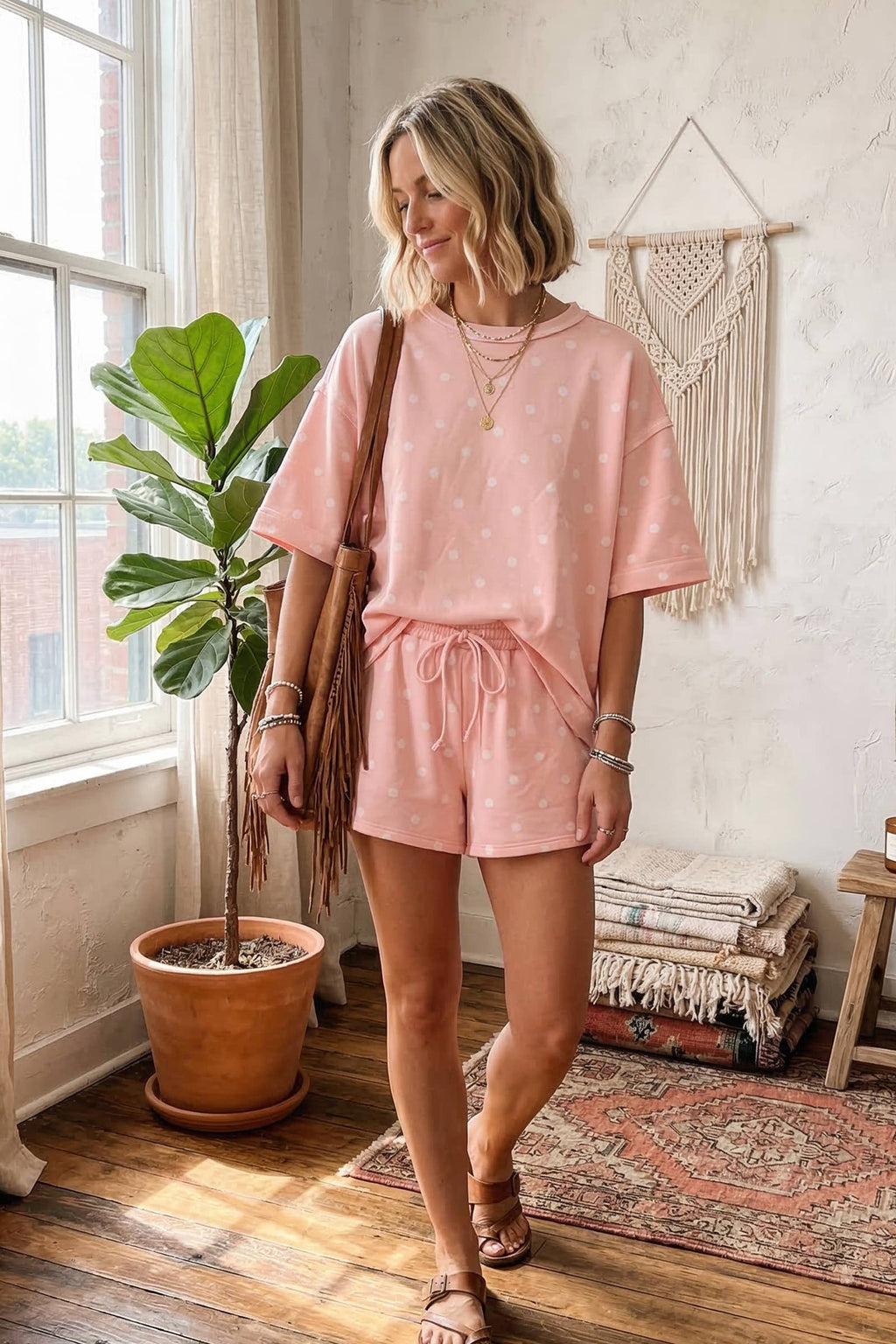 (Original Design) Polka Dot Heavy Scuba Top and Shorts Set