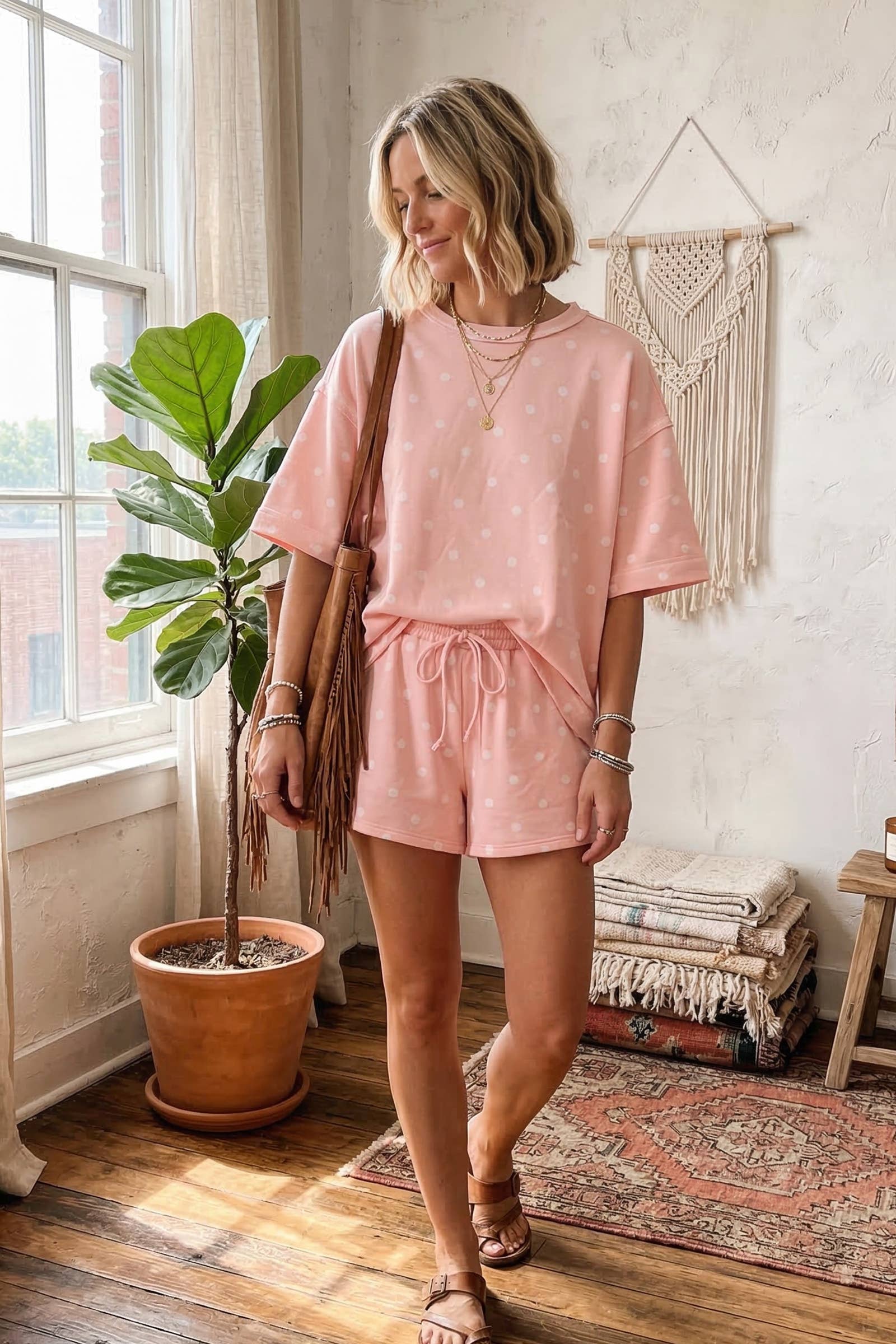(Original Design) Polka Dot Heavy Scuba Top and Shorts Set