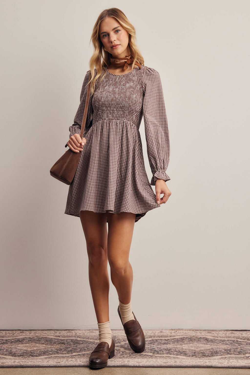 Smocked Gingham Mini Dress FD0071