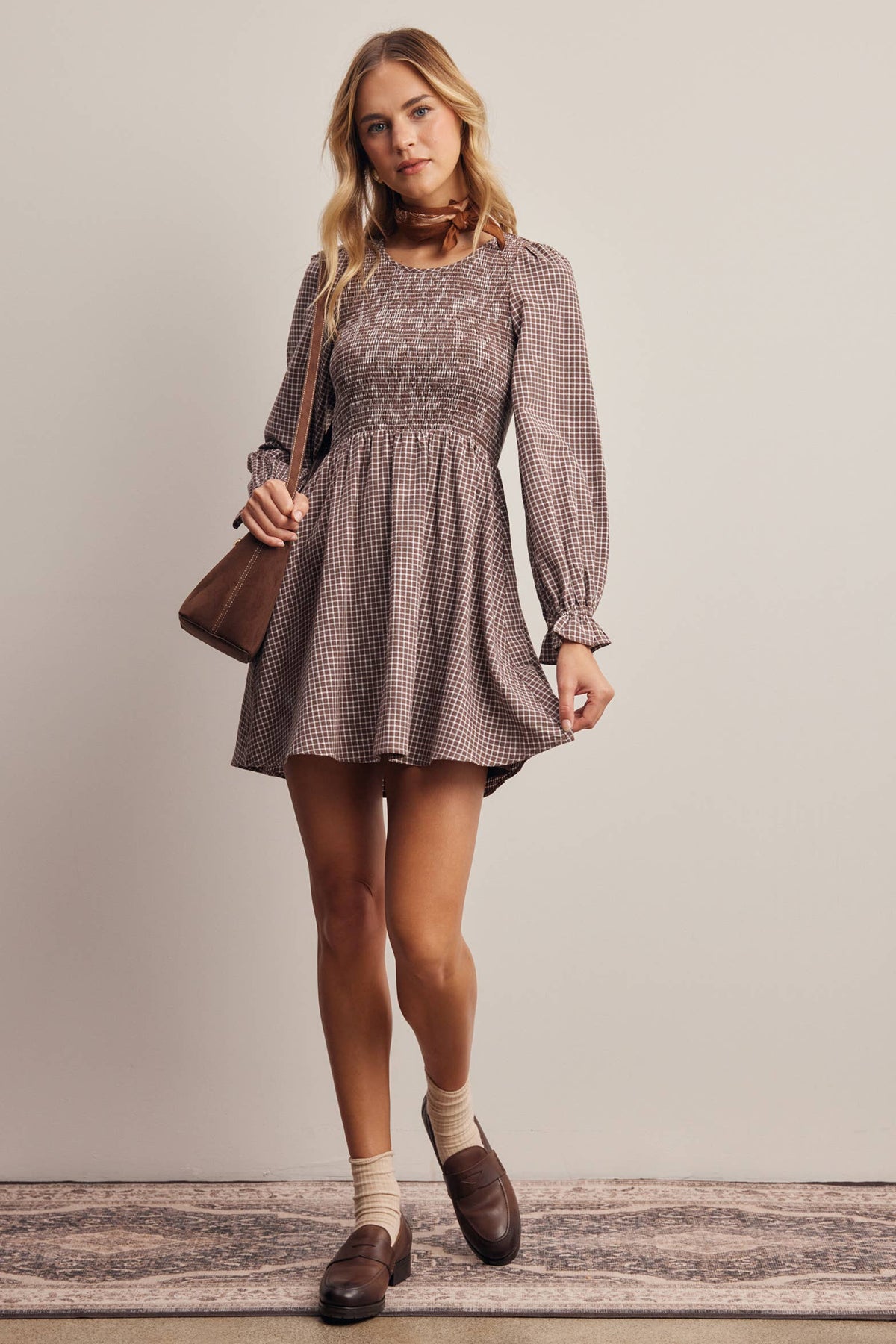 Smocked Gingham Mini Dress FD0071