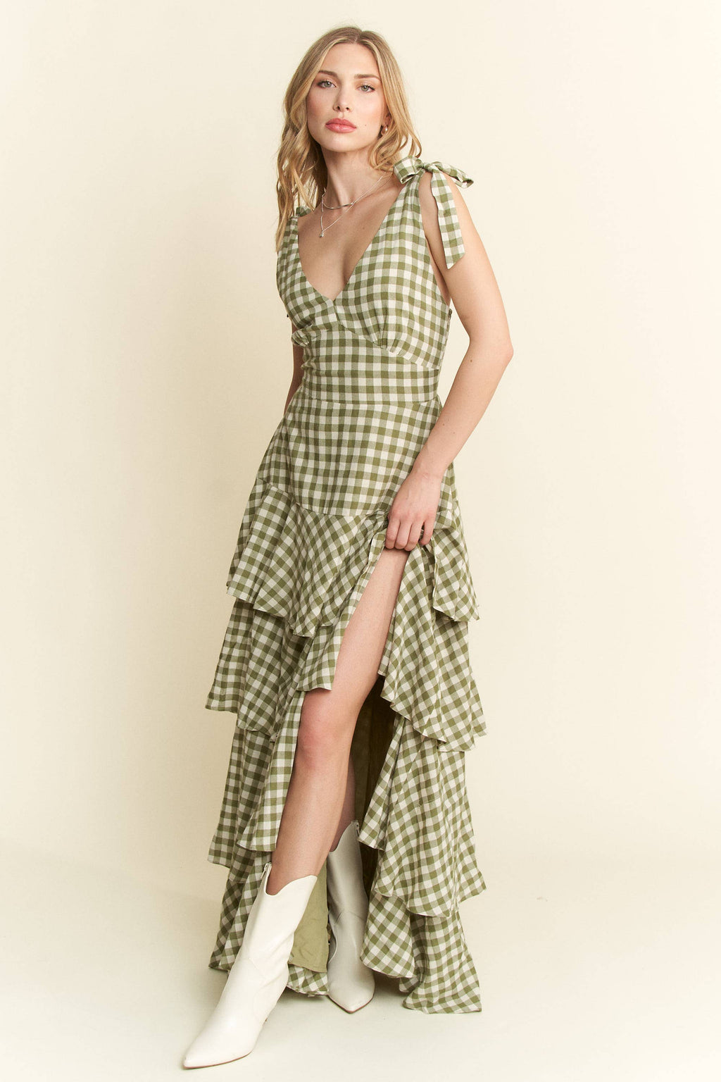 GINGHAM TIERED MAXI DRESS