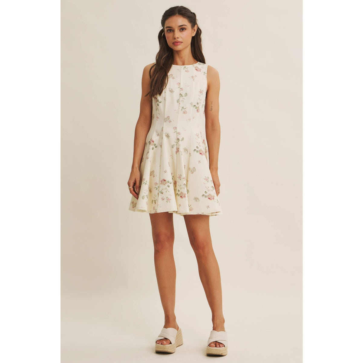 ENGLISH ROSE FIT AND FLARE COTTON MINI WITH METAL ZIPPER